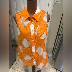 Boden Orange and White Sleeveless Button-Up Blouse